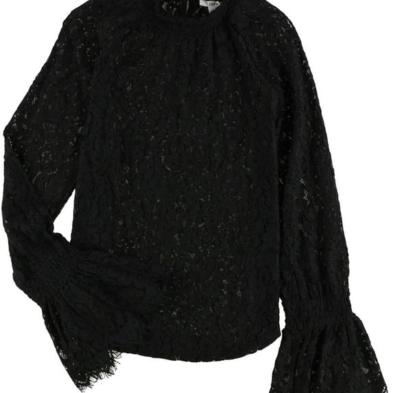 bar III Womens Mock Neck Lace Pullover Blouse, Black, XX-Small