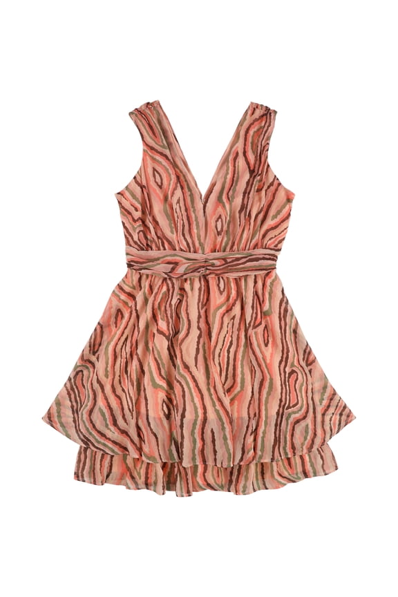 Womens Mod Wood Cut Printed Mini Dress, Orange, 0