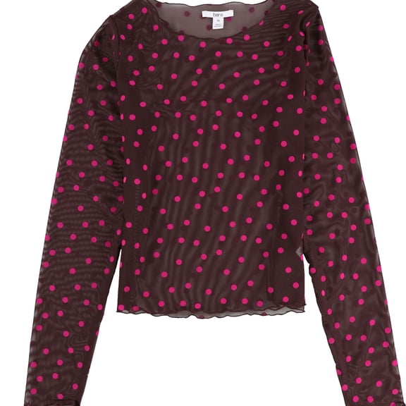 bar III Womens Polka-Dot Mesh Pullover Blouse, Red, XX-Small