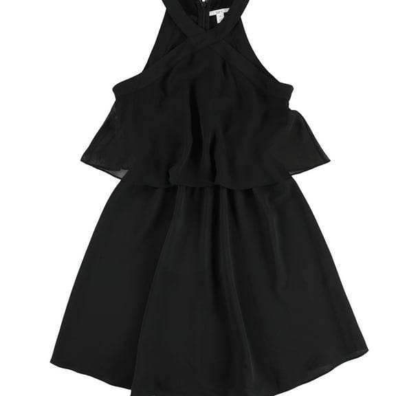 bar III Womens Popover Halter Tiered Shift Choker Dress, Black, Large