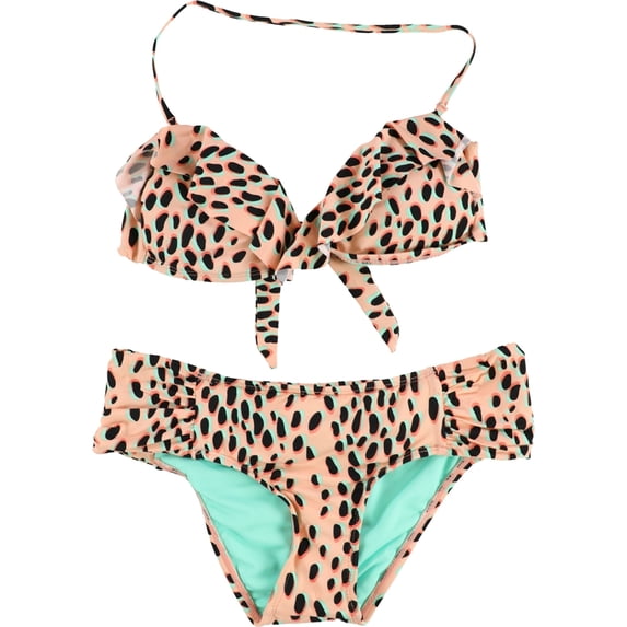 bar III Womens Printed U-Bar Side tab 2 Piece Bikini, Orange, X-Small