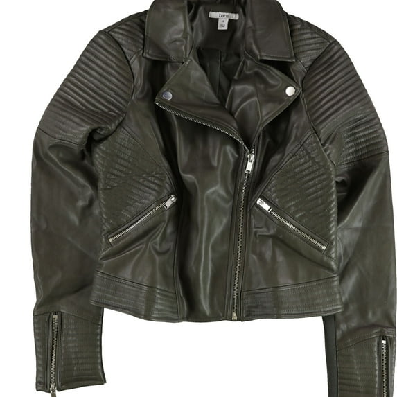 bar III Womens Quilted Moto Jacket, Green, Small
