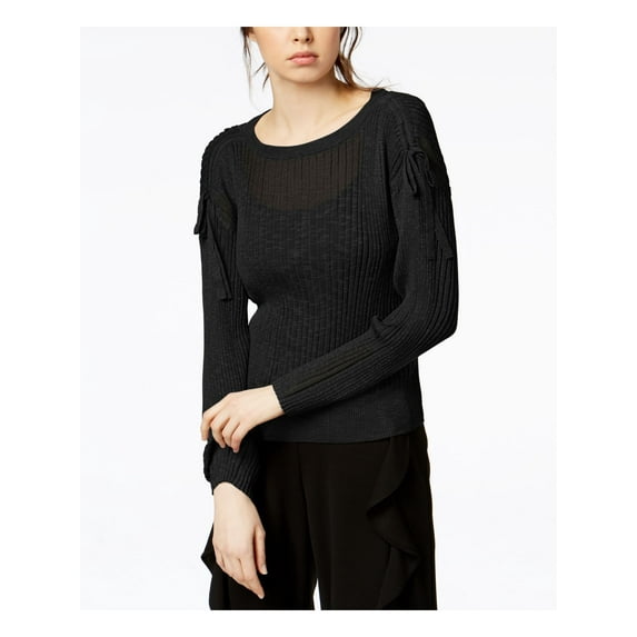 bar III Womens Ribbed Knit Sweater, Black, Small