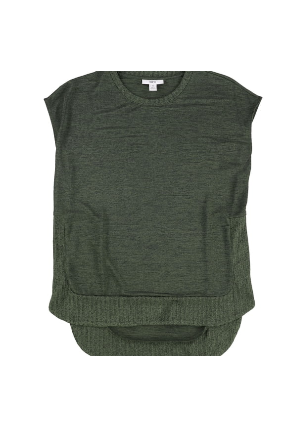 Womens Ribbed Trim Pullover Sweater, Green, Large