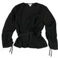 thumbnail image 1 of bar III Womens Ruched Wrap Knit Blouse, Black, Large, 1 of 2