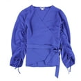 thumbnail image 1 of bar III Womens Ruched Wrap Knit Blouse, Blue, Large, 1 of 2