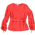 thumbnail image 1 of bar III Womens Ruched Wrap Knit Blouse, Orange, XX-Large, 1 of 2