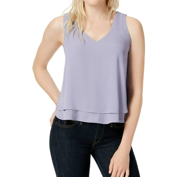 bar III Womens Ruffle Hem Knit Blouse, Purple, Large