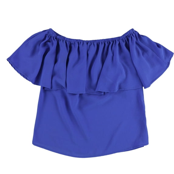 bar III Womens Ruffled Off the Shoulder Blouse, Blue, Small