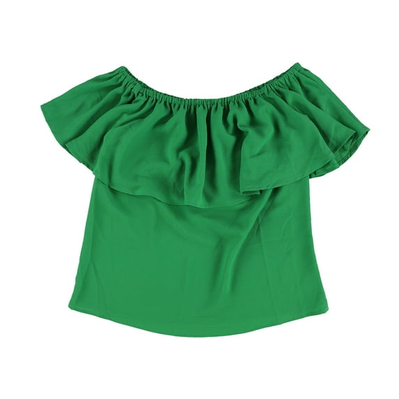 bar III Womens Ruffled Off the Shoulder Blouse, Green, Medium