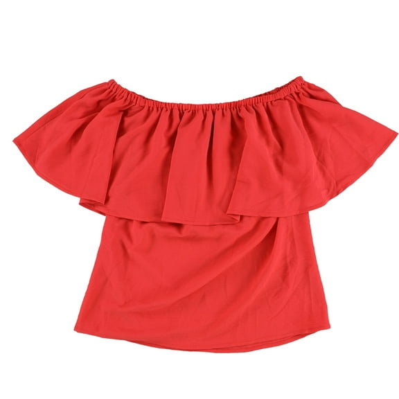 bar III Womens Ruffled Off the Shoulder Blouse, Orange, Small