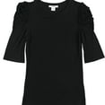 thumbnail image 1 of bar III Womens Runched Shoulder Basic T-Shirt, Black, XX-Small, 1 of 2