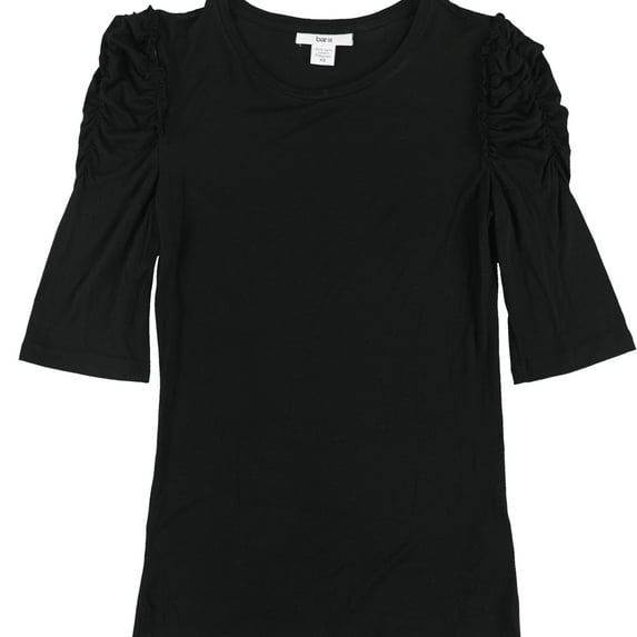 bar III Womens Runched Shoulder Basic T-Shirt, Black, XX-Small