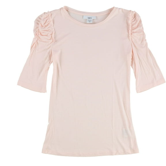 bar III Womens Runched Shoulder Basic T-Shirt, Pink, X-Large