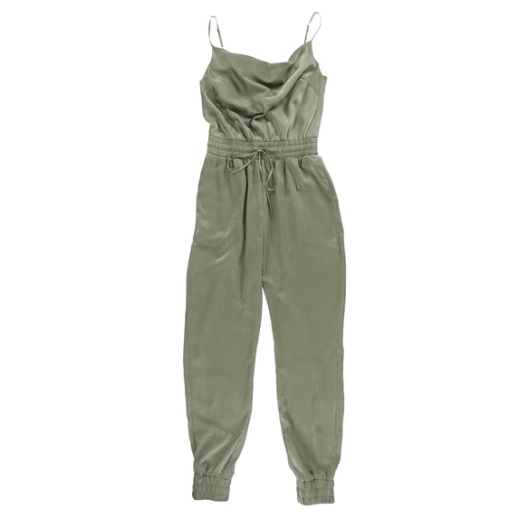 bar III Womens Satin Jogger Jumpsuit, Green, X-Small