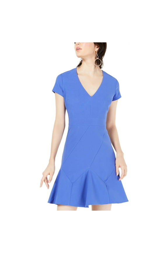 Womens Seam-Detail Fit & Flare Dress, Blue, 0