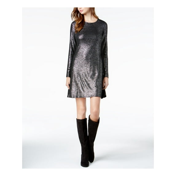 bar III Womens Silver Metallic Shift Dress, deepblkcombo, Medium
