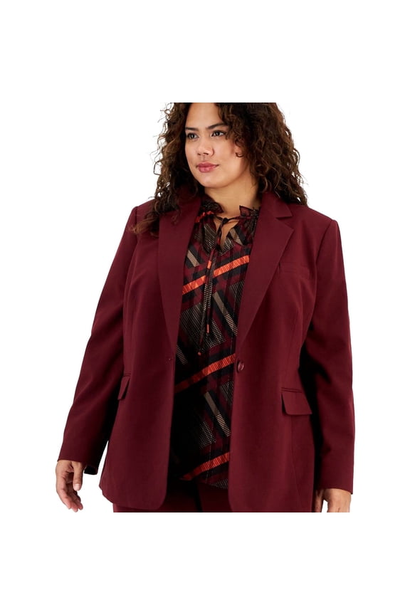 Womens Solid Blazer Jacket, Red, 3X