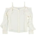 thumbnail image 1 of bar III Womens Solid Button Down Blouse, Off-White, Small, 1 of 2