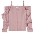thumbnail image 1 of bar III Womens Solid Button Down Blouse, Pink, X-Large, 1 of 1