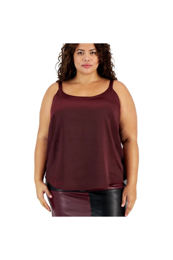Womens Solid Cami Tank Top, Red, Plus Size, 1X