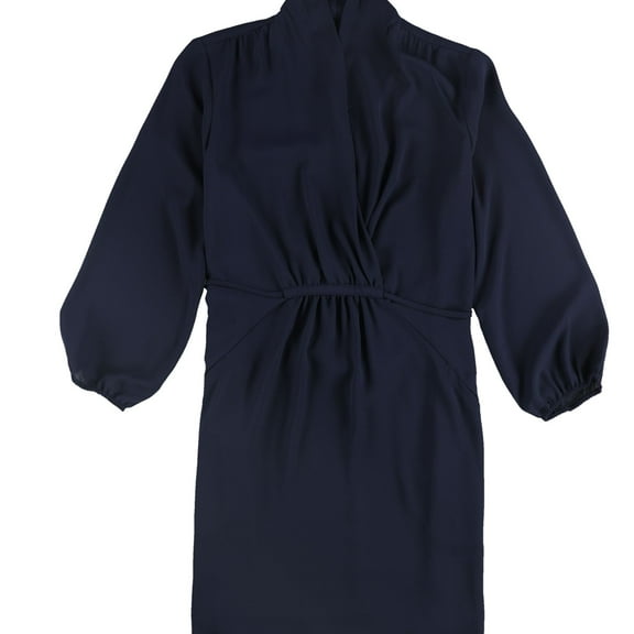 bar III Womens Solid Casual Surplice Dress, Blue, Small