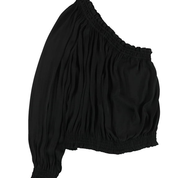 bar III Womens Solid One Shoulder Blouse, Black, Large