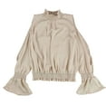 thumbnail image 1 of bar III Womens Split-Sleeve Shirred Knit Blouse, Beige, Small, 1 of 2