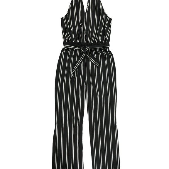 bar III Womens Striped Jumpsuit, Black, 12