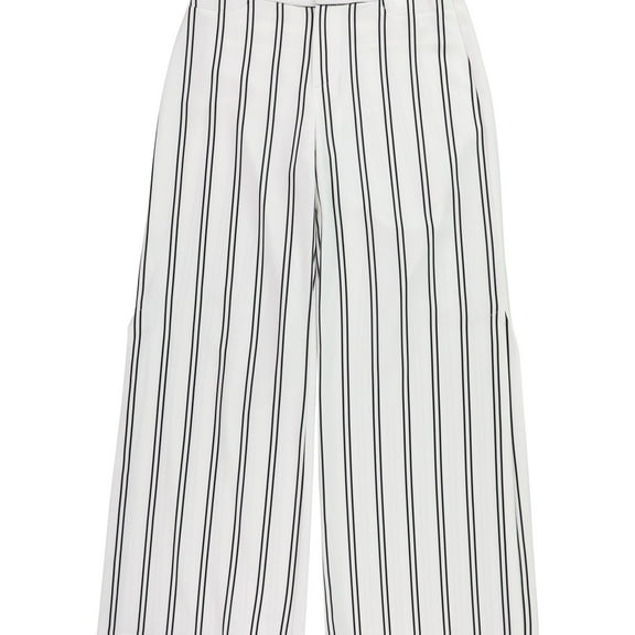 bar III Womens Striped Split Casual Wide Leg Pants, White, 4