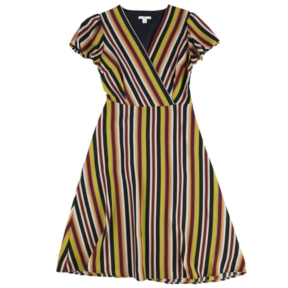 bar III Womens Striped Wrap Dress, Yellow, Medium