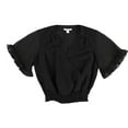 thumbnail image 1 of bar III Womens Surplice Ruffle Pullover Blouse, Black, XX-Small, 1 of 2