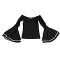 thumbnail image 1 of bar III Womens Textured Knit Blouse Long Bell Sleeves, Black, Small, 1 of 2