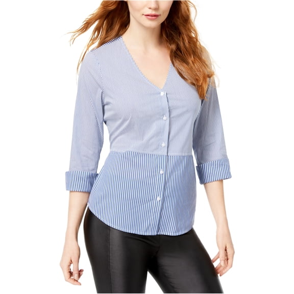 bar III Womens Tie-Back Button Down Blouse, Blue, Medium