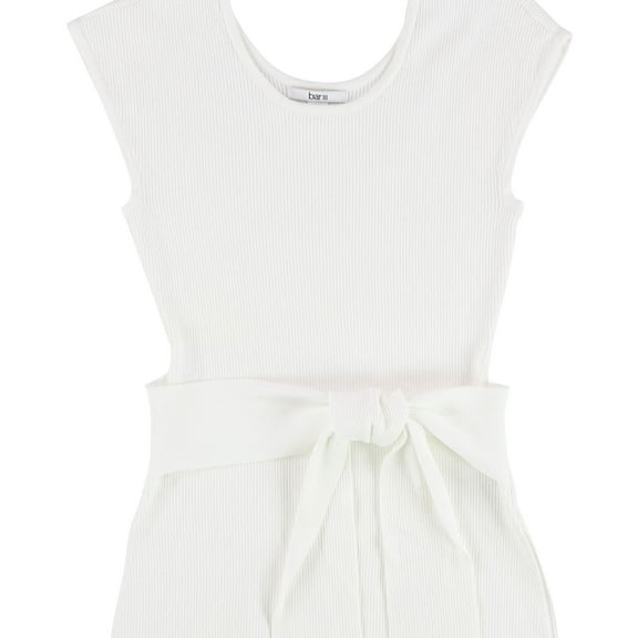 bar III Womens Tie Waist Cap Sleeve Pullover Sweater, White, X-Small