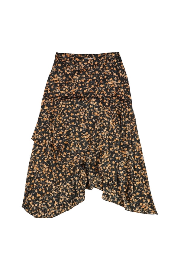 Womens Tiered Maxi Skirt, Black, 14