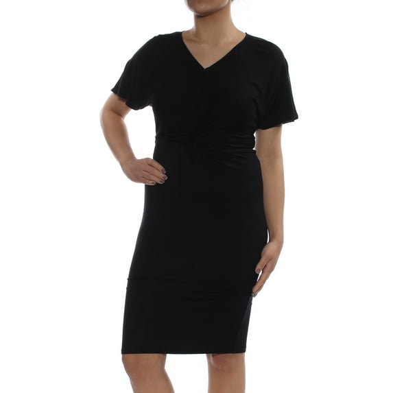 bar III Womens Twist Front Sheath Shirt Dress, Black, Small