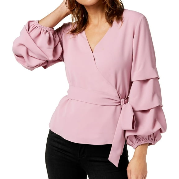 bar III Womens Volume Sleeve Pullover Blouse, Pink, Large