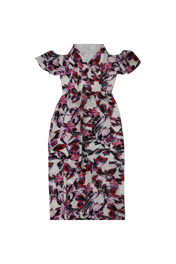 Womens Watercolor Cold-Shoulder Maxi Dress, Purple, Large