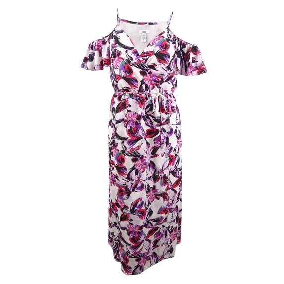 bar III Womens Watercolor Cold-Shoulder Maxi Dress, Purple, X-Large