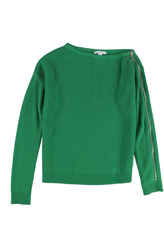 Womens Zipper Sleeve Pullover Sweater, Green, XX-Small
