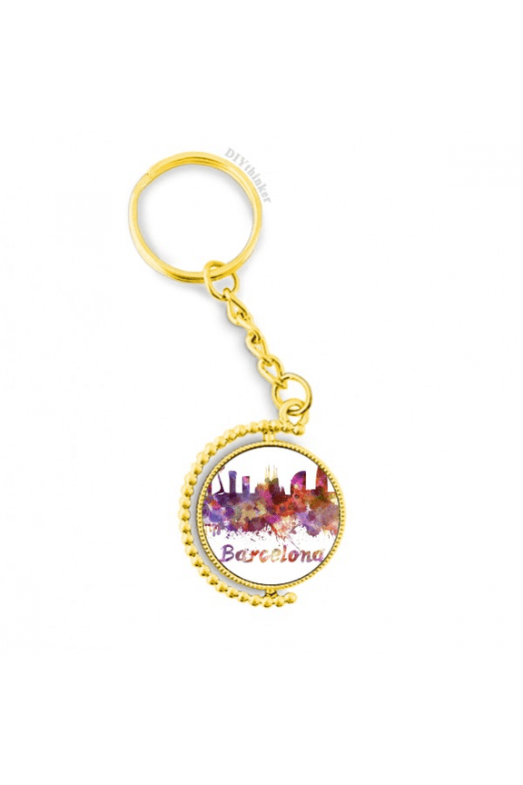 barcelona spain city watercolor metal connector key chain accessory en keyholder