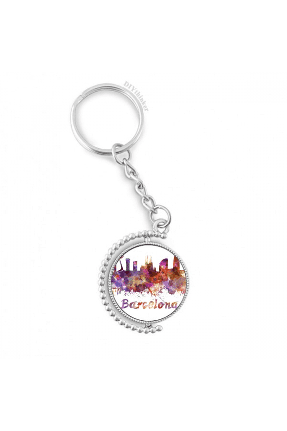 barcelona spain city watercolor rotatable keyholder disc accessories chain clip