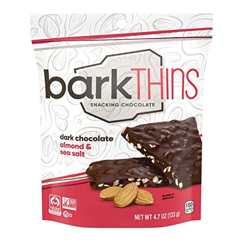 barkTHINS Dark Chocolate Almond and Sea Salt Snacking Chocolate Bags, 4.7 oz (6 Count)