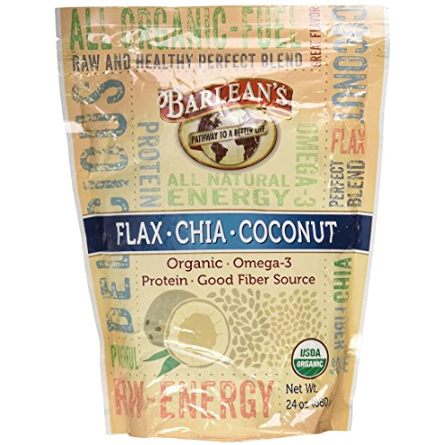 Barlean's Organic Flax Chia Coconut Blend, 24 oz, Omega-3, Fiber ...