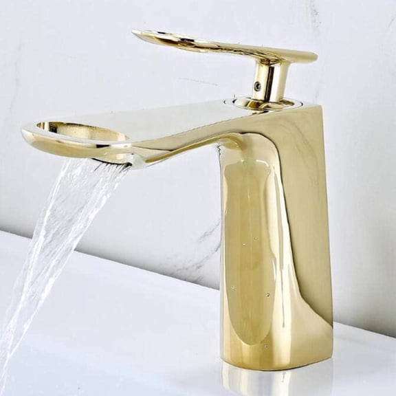 basin mixer tap waterfall bathroom sink taps Brass washbasin faucet hot and cold under counter basin single handle bathroom faucet-Golden