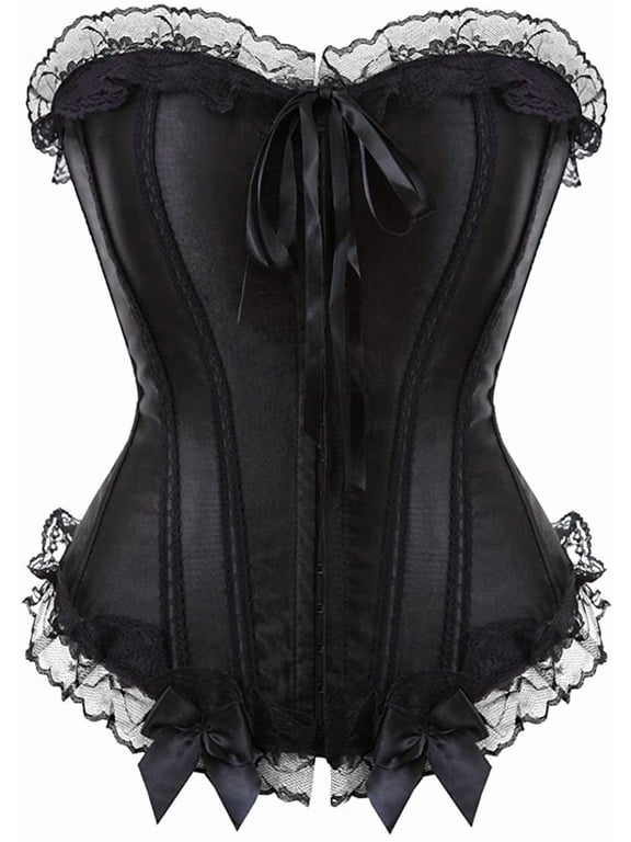 basques and corsets for women lace overbust corset lingerie top victorian burlesque costume Black M