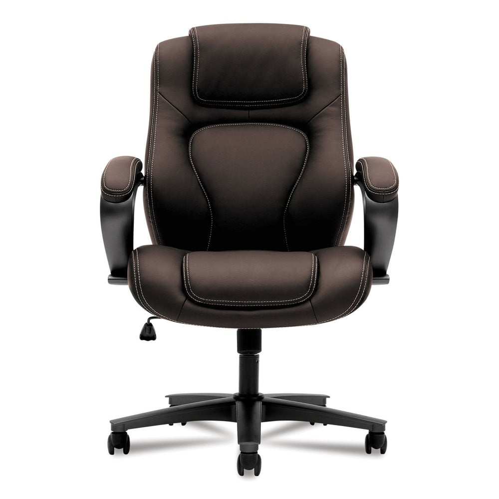 Luxurious Brown Vinyl High-Back Executive Swivel Chair with Lumbar Support