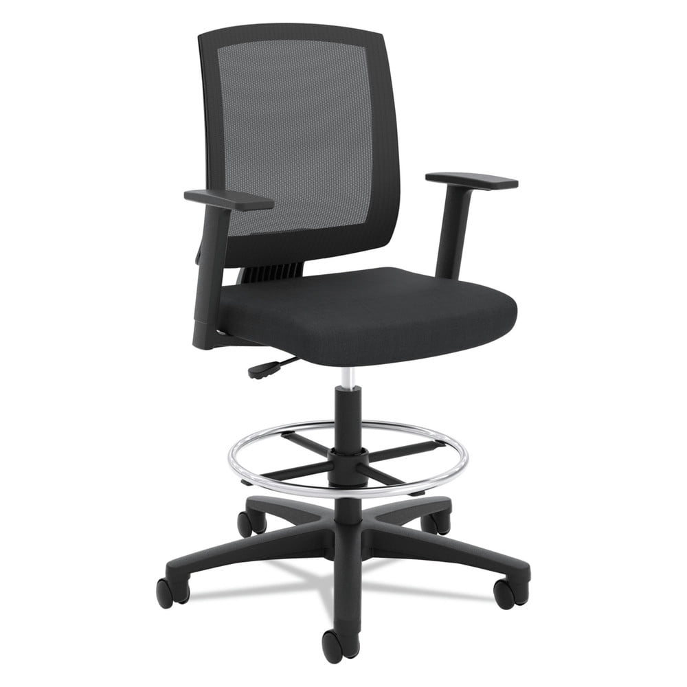 ErgoComfort Black Mesh Swivel Task Stool with Fixed Arms