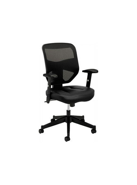 basyx VL531 Series High-Back Work Chair, Mesh Back, Padded Mesh Seat, Black Leather